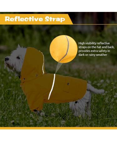 Kuoser Dog Rain Coat | Lightweight Reflective Puppy Poncho for Small Dogs | Yellow Small Dog Rainwear with Hoodie, Leash Hole & Pocket - Buy Online on GoSupps.com