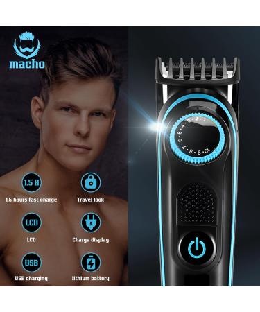 MACHO 5 in 1 Grooming Kit - Cordless Hair & Beard Trimmer Body Clipper Ear & Nose Trimmer Electric Razor with LED Display - Rechargeable Groomer in Black & Blue | International Shipping Available - Buy Online on GoSupps.com