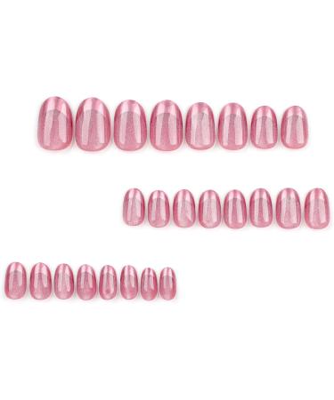 French Tip Press on Nails - Short Round Press On Nails with Nail Tips Pink Purple Crystal Cat Eye Design press on nails Acrylic False Nails Cute Artificial Nails - Buy Online on GoSupps.com