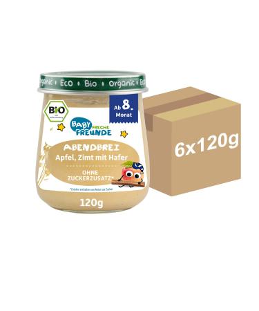 BABY FRECHE FREUNDE Organic Baby Porridge Jar Evening Porridge Apple Cinnamon with Oats - 6x120g - Buy Online on GoSupps.com