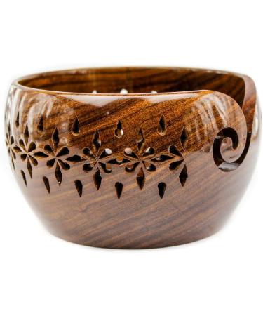 Rosewood Yarn Storage Bowl with Carved Holes | Knitting Crochet Accessories - Medium | Nagina International - Buy Online on GoSupps.com