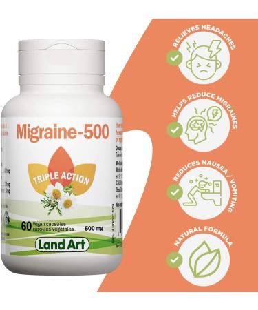 Migraine-500 - Headache & Migraine Relief - Natural Formula - 60 Capsules - Vegan - Gluten Free - GMO Free - Made in Canada - Buy Online on GoSupps.com