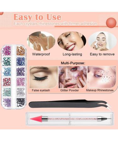 Nail Gems 12 Kinds of Flat Back Gems with Pick Up Tweezer and Rhinestone Picker Dotting Pen Nail Art Tools for Nails Clothes Face Craft Shoes Bag DIY - Buy Online on GoSupps.com