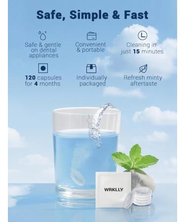 Retainer Cleaner Tablets (120 pcs) Denture Cleaning Tablets for Invisalign Night Mouth Guard for Aligners Remove Odors Stains and Plaque Quick Cleanser Mint Fresh Flavor 4 Month Supply Blue - Buy Online on GoSupps.com