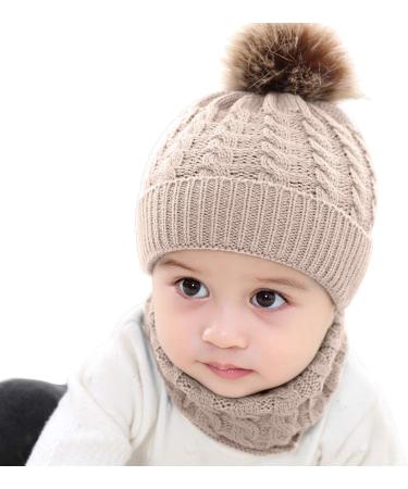 Yinuoday Toddler Baby Knit Hat Scarf Set | Winter Warm Beanie Cap with Circle Loop Scarf Neckwarmer in Beige - 2PCS - Buy Online on GoSupps.com
