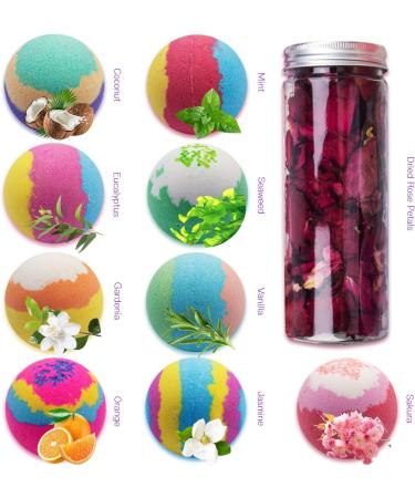 LEPEIQI Luxury Bath Bombs Gift Set - 9 Large Bath Salt Balls with Dried Rose Petals - Organic Bubble Bath for Women, Girlfriends, Couples, and Mothers (Rose Set) - Buy Online on GoSupps.com