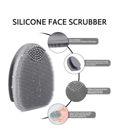 HieerBus Silicone Face Scrubber - Manual Exfoliating Brush for Sensitive Skin - Blackhead Removing, Pore Cleansing and Massaging Tool - Grey+White - Buy Online on GoSupps.com
