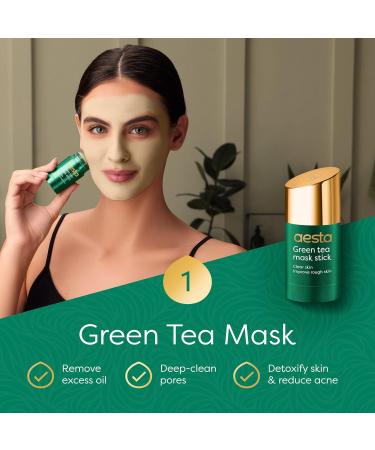 Aesta Green Tea Mask Stick & Hyaluronic Acid Serum | Anti-Aging Detoxifying Face Treatment | Gradual Blackhead Remover for Clear Skin - Buy Online on GoSupps.com