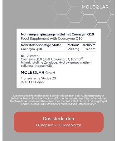  MoleQlar MoleQlar 60 capsules of coenzyme Q10 bioidentical Ubiquinone from fermentation Q10Vital brand raw material monthly intake - Buy Online on GoSupps.com