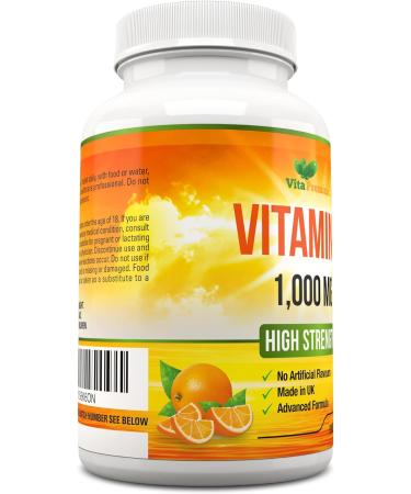 High Strength Vitamin C 1000mg per Tablet - 180 Vegan Tablets, Made in UK | 6 Month Supply - Buy Online on GoSupps.com