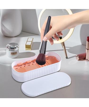 Makeup Brush Cleaner Box Cleaning Mat Brushes Organizer with Drying Holder - Efficient Cleaning Tool Portable Sponge Washer for Powder Puff Makeup Brushes Three Generations of White - Buy Online on GoSupps.com