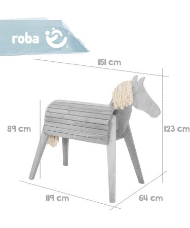 Roba Wooden Horse for Garden | Vaulting Horse with Mane & Tail | Solid Gray Play Horse for Gymnastics & Riding - Buy Online on GoSupps.com