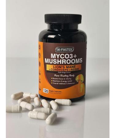 DRFOSTER Lions Mane Supplement Capsules - MYCO3+ Mushrooms with Cordyceps Reishi & Ginkgo Biloba for Clarity & Energy - 110 Caps - Buy Online on GoSupps.com