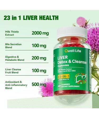 QualiLife Liver Cleanse Detox & Repair Gummies - 2000mg Milk Thistle Liver Detox Supplement Liver Support Supplement with Dandelion Root - Mixed Fruit Flavor 60 Gummies - Buy Online on GoSupps.com