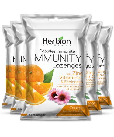 Herbion Naturals Immunity Lozenges - Zinc Vitamin-C & Echinacea - 5 Packs 25ct Each - Delicious Orange Flavor - For Adults & Kids 6+