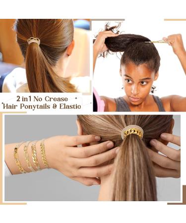 Gold Hair Tie Bracelet Set - 9 Pieces Elastic Hair Ties for Women & Girls - Buy Online on GoSupps.com