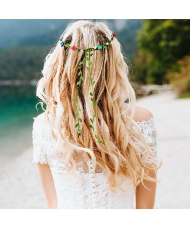 Boyrot 2Pcs Flower Wreath Hair Crown - Colorful Boho Hairband for Women & Girls | Wedding Party & Birthday Headdresses - 7 Colors Available - Buy Online on GoSupps.com