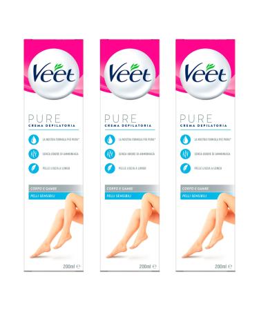 Veet 3x Veet Pure Hair Removal Cream for Sensitive Skin Odorless - 2 x 200ml bottles