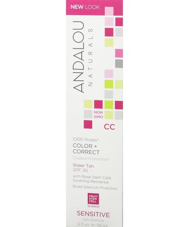 Andalou Naturals CC 1000 Roses Color Correct Sensitive SPF 30 - Sheer Tan 2 fl oz | Hydrating, Natural Skincare - Buy Online on GoSupps.com