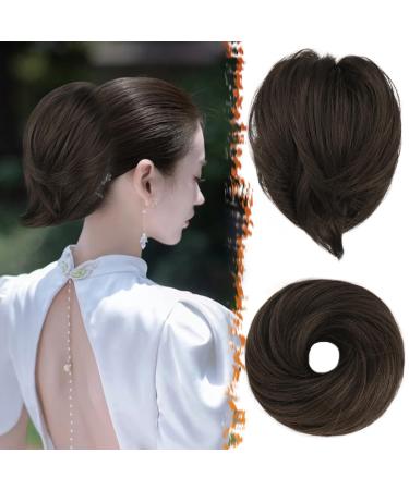 Barsdar Rades Brown Hair node Extensions short straight ponytail dutt hair extensions rubber band dutt synthetic hair scrunchy hair part for women girls (dark brown mixed) 20cm dark brown mixed - Buy Online on GoSupps.com