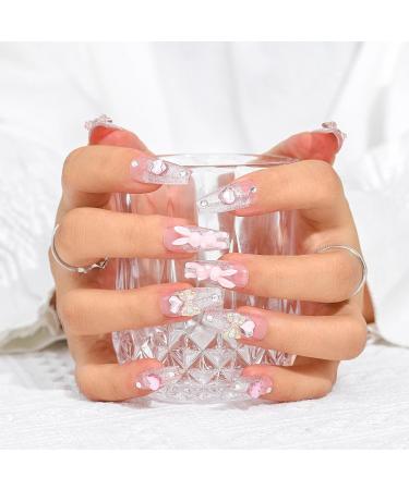 Sethexy Long Coffin False Nails - Handmade Rhinestones & Glitter Luxury 3D Acrylic Nails for Women & Girls - Buy Online on GoSupps.com