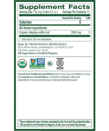 Organic Nettle Leaf Herbal Tea - Caffeine-Free, 16 Wrapped Bags | Traditional Medicinals - Buy Online on GoSupps.com