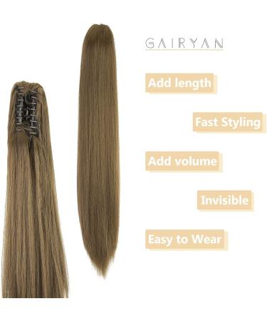Gairyan Clip in Ponytail Hair Extensions 21 inch Ponytail Extension Long Straight Pony Tails Claw on Ponytail Synthetic Hairpieces for Women Soft Natural Look (Golden Brown) - Buy Online on GoSupps.com