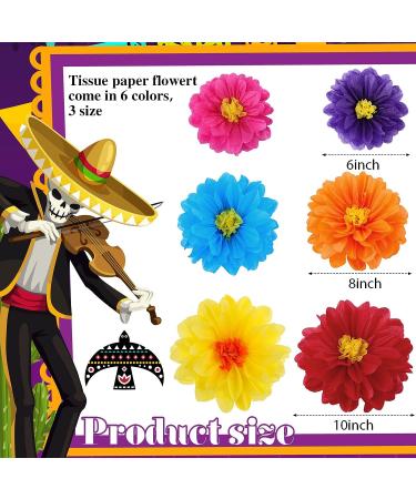 Colorful Mexican Paper Flowers - Set of 18 for Fiesta Party Decor, Weddings, Birthdays & Crafts - Buy Online on GoSupps.com