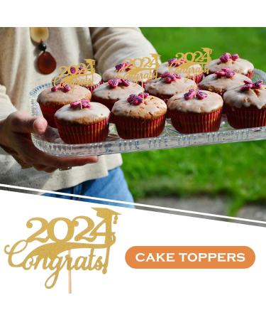Zerodeko 15pcs 2024 Graduation Cupcake Toppers Glitter Class of 2024 Cupcake Toppers Grad Cap Food Appetizer Cupcake Picks Graduation Party Decorations - Buy Online on GoSupps.com