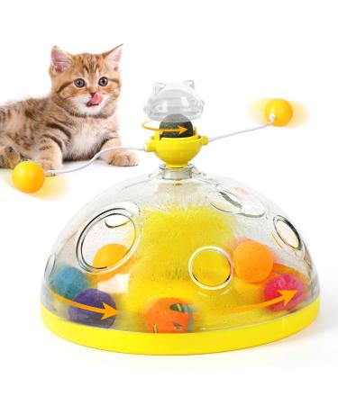 HOPET Interactive Cat Toy for Indoor Cats, Catnip Balls Roller Tracks Exercise Balls Teaser, Kitten Feeder Stimulation Toys Gifts for Pets Yellow