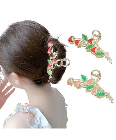2PCS Metallic Strawberry Claw Clips - Fashionable Hair Styling Accessories for Women and Girls with Strong Hold