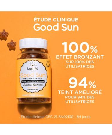 Lashil Beauty - Good Sun - Food Supplements - Self-Tanning and Sun Preparer - Proven Effectiveness - Made in France - Vitamin E Beta-Carotene Vitamin A - 60 Gummies - Buy Online on GoSupps.com