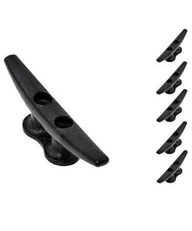 QPURO 4" Black Dock Cleat 4 Inch - Cast Iron Boat Cleats, Rope Cleat, Boat Dock Cleats - Ideal for Marine, Nautical Decor - (2,5,10 Pack) 5-Pack