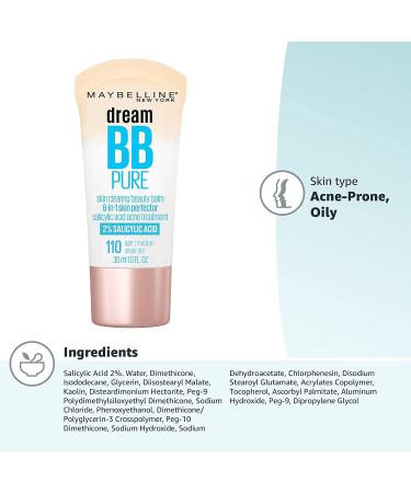 Maybelline Dream Pure Skin Clearing BB Cream  8-in-1 Skin Perfecting Beauty Balm With 2% Salicylic Acid  Sheer Tint Coverage  Oil-Free  Light/Medium  1 Count 110 LIGHT/MEDIUM - Buy Online on GoSupps.com