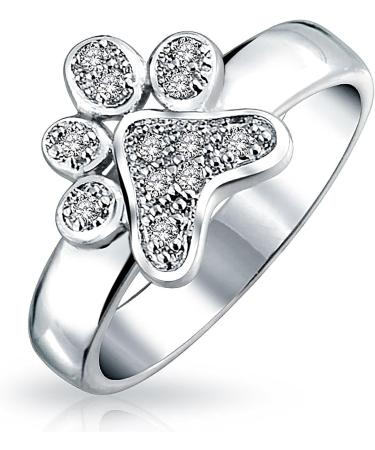Bling Jewelry Animal Lover Cubic Zirconia CZ Pave BFF Pet Dog Cat Puppy Kitten Paw Print Ring For Teen For Women Silver Plated Brass Silver L - Buy Online on GoSupps.com