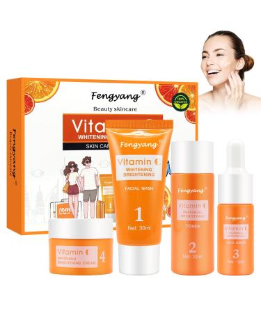 Fengyang® 4 Pack Vitamin C Skin Care Set, Vitamin C Skincare Set, Anti-Aging Vitamin C Face Care, Brightening Travel Kit, Moisturize Skin