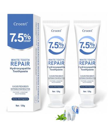Hydroxyapatite Toothpaste 7.5% ceelike hydroxyapatite Toothpaste for Enamel Protection and Tooth Strengthening Mint Fragrance 16 Hours Fresh Breath Hydroxyapatite Toothpastes Use for Oral Care 2 Pack Mint+Mint Repair Hydrox