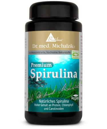 Biotikon Premium vegan spirulina made from natural seaweed blue-green + Dr. med natural powder Michalzik Spirulina platensis 2400mg +