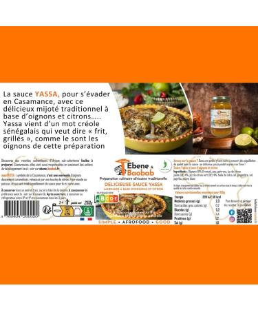  EBENE&BAOBAB Yassa d'Ebene&Baobab Casamance marinade for grilling stewed onions lemon juice and condiments - 1 to 4 people - LOT 2 x 250 g - cooked in France - responsible eco delivery in relay. - Buy Online on GoSupps.com