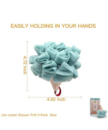 CROVIN Ice Cream Shower Pouf Mesh Ball Bath Loofah Sponge - Blue 4 Packs | Exfoliating Body Scrubber for Men and Children - Buy Online on GoSupps.com
