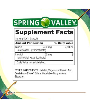 Spring Valley Vitamin B3 Niacin 500mg Flush-Free Capsules - Dietary & Metabolism Support + Venancio's Fridge Sticker (240 Pills) - Buy Online on GoSupps.com