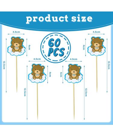 60 Pieces Teddy Bear Cupcake Cake Toppers Teddy Bear Themed Baby Shower Decorations Bear Cake Picks for Gender Reveal Baby Shower Party Decorations - Buy Online on GoSupps.com