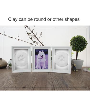 Pet Memorial Frames - Paw Print Keepsake Triple Folding Photo Frame with Clay Imprint Kit (White) | Perfect for Cat or Dog Memorabilia - Buy Online on GoSupps.com