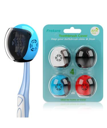 Frekare Helmet Toothbrush Covers Caps Fits Most Manual and Electric Toothbrushes 4 Count (White Black Blue Red)