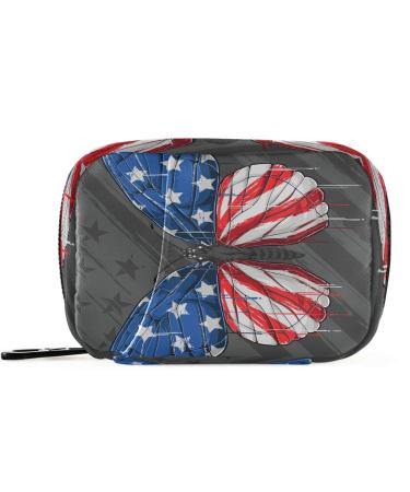 Pfrewn Pill Organizer Case 7 Day Beautiful Butterfly with USA Flag Travel Pill Box with Zipper Portable Small Weekly Vitamin Medicine Supplement Holder Pouch Bag