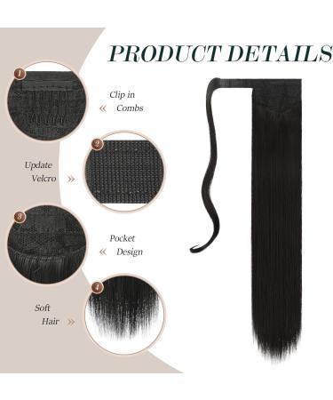FESHFEN Straight Ponytail Extensions Long Wrap Around Ponytail Synthetic Clip in Pony Tail Hair Extensions Natural Black Hairpiece for Women 24 inch 24 inch (Pack of 1) Natural Black - Buy Online on GoSupps.com
