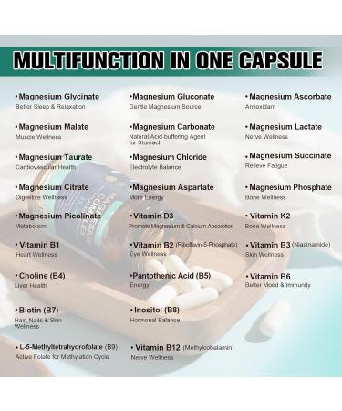 25-in-1 Magnesium Complex with Methylated B Complex Magnesium Glycinate Citrate Malate Taurate Gluconate Aspartate Carbonate D3 K2 Magnesium Supplement for Relaxation Energy & Nerve 120 Vegan Caps 120 Count (Pack of 1) - Buy Online on GoSupps.com