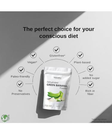 MANUBOLU Green Banana Powder 1.1 lb | 100% Natural & Sugar Free | Rich in Resistant Starch & Prebiotic Fiber for Gut Health | Gluten Free Paleo & Vegan Superfood | 500g - Buy Online on GoSupps.com