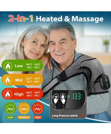 DeMoce Cordless Heated Shoulder Wrap | Massager & Heating Pad with Vibration | Black & Gray Shoulder Brace - Buy Online on GoSupps.com