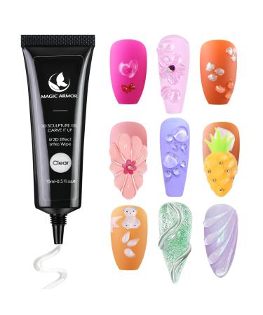 15g 3D Nail Gel Sculpting Gel Nail Art Glue for Nail Art Designs DIY Nail Craving Molding Gel for 3D Gel Nail Art Polish Painting Drawing Gel Sculpture Gel Nail Decoration Manicure Clear